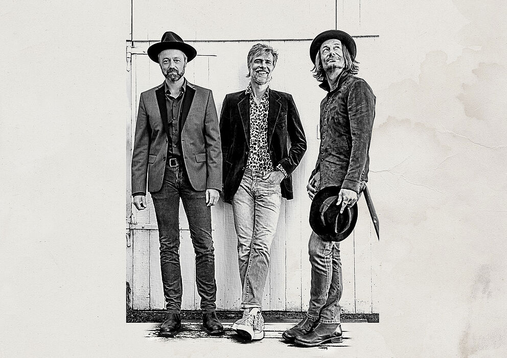 Pressefoto af bandet Dissing og Las i forbindelse med koncerten Povls Sange