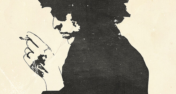Illustration af Bob Dylan set i profil